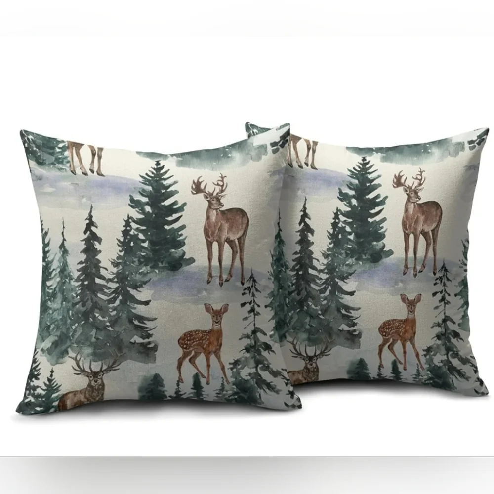 Holiday Deer Print Pillow Covers & Velvet Ribbon Bundle 6 X 18yds